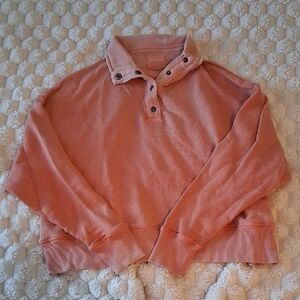 American Eagle Outfitters Coral Buttoned Crew Neck Sweater
